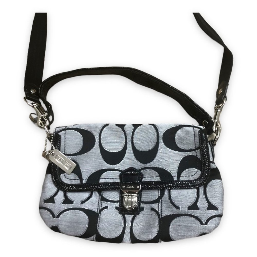 NWOT Authentic Coach Signature Metallic Black/Grey Poppy Shoulder/CrossBody Bag - Picture 3 of 11